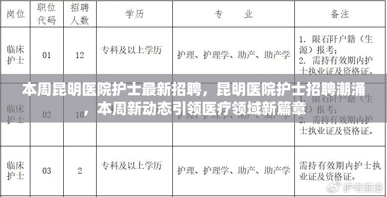 昆明医院护士招聘潮涌，最新动态引领医疗领域新篇章