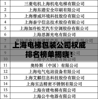 上海电梯包装公司权威排名榜单揭晓！